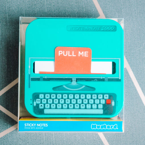 A mini typewriter dispensing sticky notes - inkdrops.co.uk - stationery through your lettrebox