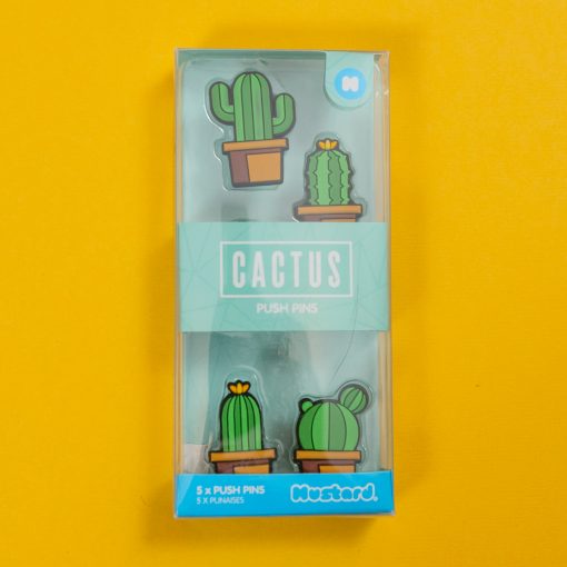 cactus push pins on yellow background
