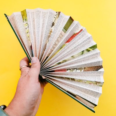 Book themed folding paper fan